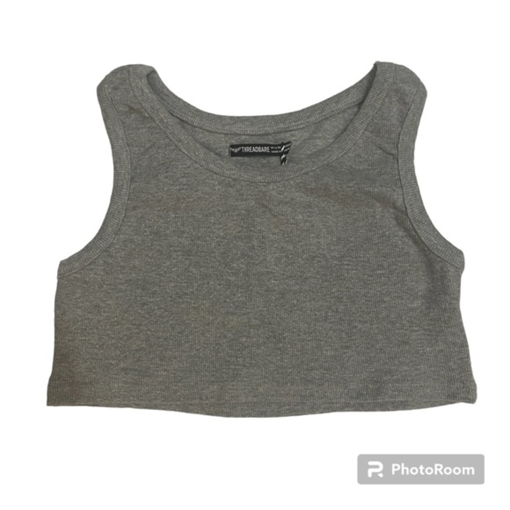 ASOS Set Threadbare rubbed racer back crop top and legging shorts in gray